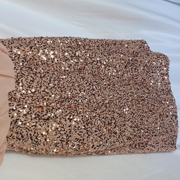 Suzi Chin for Maggy Boutique Champagne With Rast Gold Sequin Knee Length Dress - Picture 3 of 8